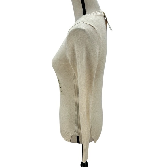 Hippie Rose Long Sleeve V-Neck Sweater - Cream Tan - size Small - Picture 4 of 9